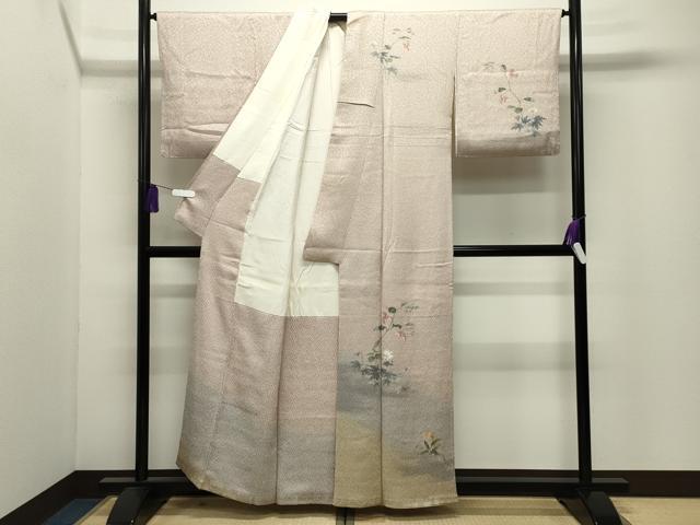 平和屋着物●訪問着　友禅　絞り　草花文　暈し染め　正絹　逸品　CABI0654gh