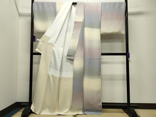 平和屋着物●上質な小紋　草花地紋　暈し染め　ロング丈　正絹　逸品　CABI0658gh
