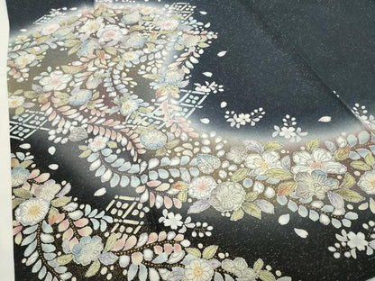 平和屋着物●訪問着　辻が花　暈し染め　金彩　銀通し地　正絹　逸品　CABI0664gh