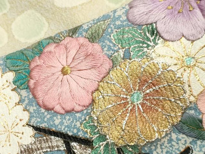 平和屋着物●訪問着　刺繍　草花文　暈し染め　金銀彩　ロング丈　正絹　逸品　CABI0665gh