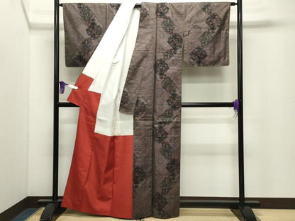平和屋着物●本場大島紬　9マルキ　菱鶴花文　ゑなべ織物謹製　証紙付き　正絹　逸品　未使用　CABI0666gh