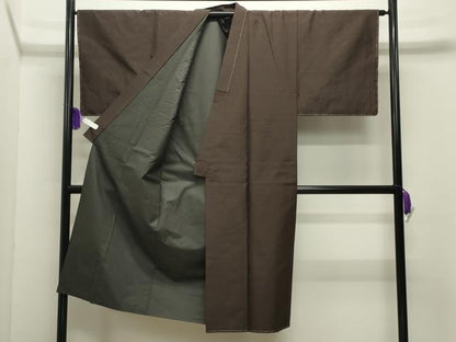 平和屋着物●男性　紬　アンサンブル　色無地　赤墨色　正絹　逸品　CABI0670gh