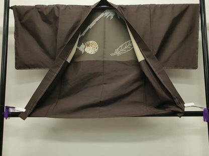平和屋着物●男性　紬　アンサンブル　色無地　赤墨色　正絹　逸品　CABI0670gh