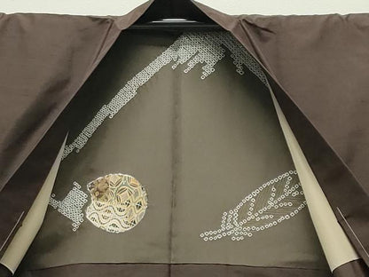 平和屋着物●男性　紬　アンサンブル　色無地　赤墨色　正絹　逸品　CABI0670gh