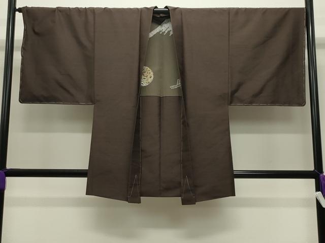 平和屋着物●男性　紬　アンサンブル　色無地　赤墨色　正絹　逸品　CABI0670gh