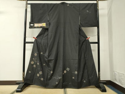 平和屋着物●本場縞大島紬　訪問着　源氏香　雪輪舞桜文　神楽岡謹製　証紙付き　正絹　逸品　未使用　CABI0671gh