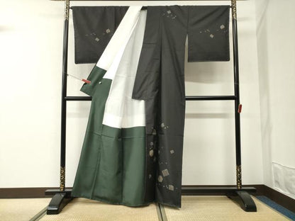 平和屋着物●本場縞大島紬　訪問着　源氏香　雪輪舞桜文　神楽岡謹製　証紙付き　正絹　逸品　未使用　CABI0671gh
