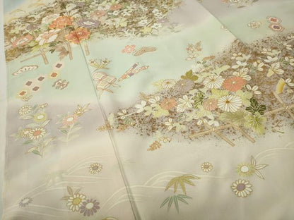 平和屋着物●訪問着　駒刺繍　宝尽くし草花文　暈し染め　金彩　ロング丈　正絹　逸品　未使用　CABI0675gh