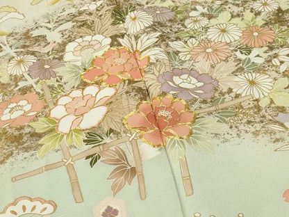 平和屋着物●訪問着　駒刺繍　宝尽くし草花文　暈し染め　金彩　ロング丈　正絹　逸品　未使用　CABI0675gh
