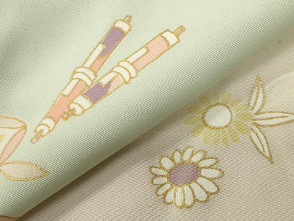 平和屋着物●訪問着　駒刺繍　宝尽くし草花文　暈し染め　金彩　ロング丈　正絹　逸品　未使用　CABI0675gh