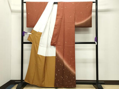 平和屋着物●訪問着　舞桜文　暈し染め　金彩　正絹　逸品　CABI0676gh