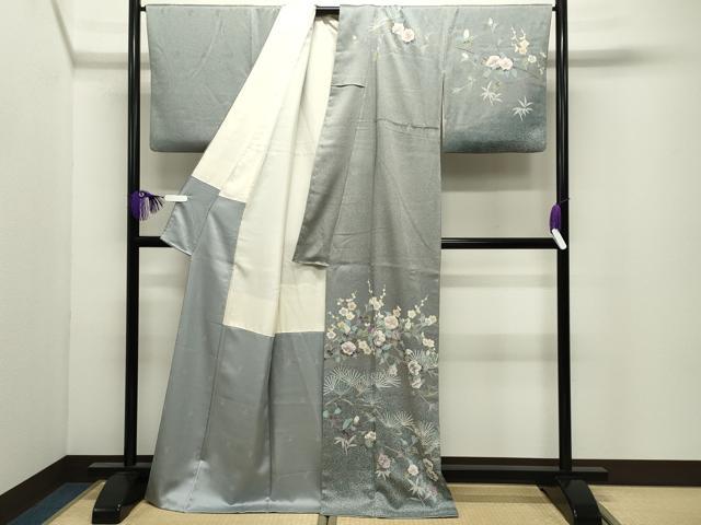 平和屋着物●訪問着　松竹梅花文　たたき染め　正絹　逸品　CABI0677gh