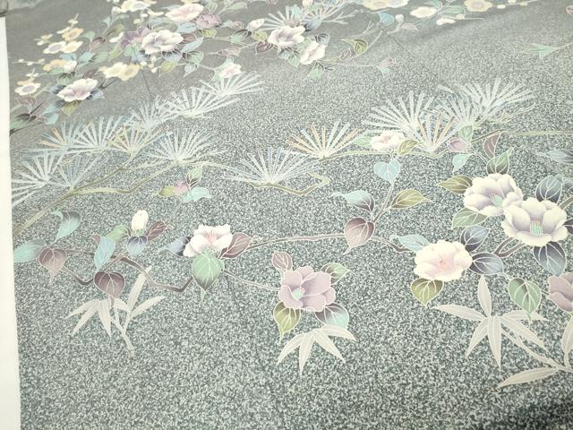 平和屋着物●訪問着　松竹梅花文　たたき染め　正絹　逸品　CABI0677gh
