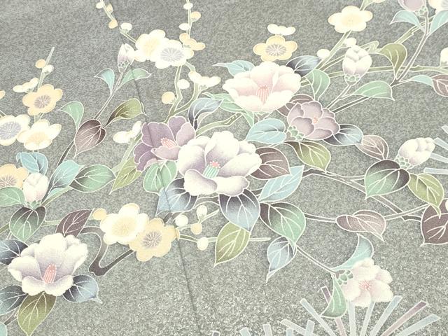 平和屋着物●訪問着　松竹梅花文　たたき染め　正絹　逸品　CABI0677gh