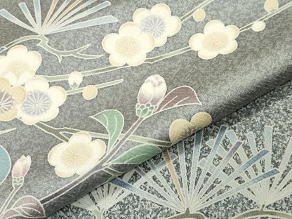 平和屋着物●訪問着　松竹梅花文　たたき染め　正絹　逸品　CABI0677gh