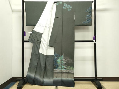 平和屋着物●友禅作家の巨匠　浅井青仁　手描き　訪問着　風景文　暈し染め　正絹　逸品　CABI0679gh
