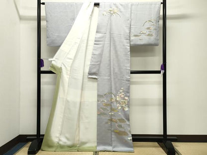 平和屋着物●訪問着　駒刺繍　草花文　金彩　ロング丈　正絹　逸品　CABI0681gh