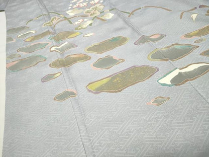 平和屋着物●訪問着　駒刺繍　草花文　金彩　ロング丈　正絹　逸品　CABI0681gh