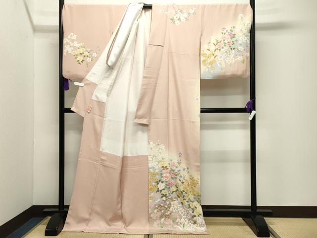 平和屋着物●訪問着　駒刺繍　草花文　暈し染め　金彩　ロング丈　正絹　逸品　CABI0683gh
