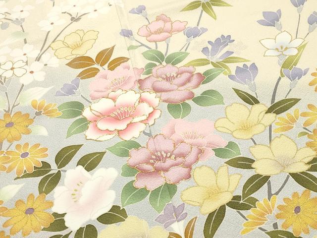 平和屋着物●訪問着　駒刺繍　草花文　暈し染め　金彩　ロング丈　正絹　逸品　CABI0683gh