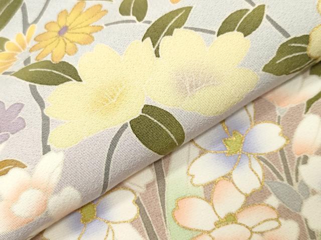 平和屋着物●訪問着　駒刺繍　草花文　暈し染め　金彩　ロング丈　正絹　逸品　CABI0683gh