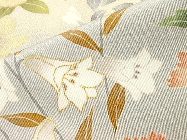 平和屋着物●訪問着　駒刺繍　草花文　暈し染め　金彩　ロング丈　正絹　逸品　CABI0683gh