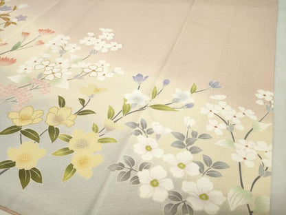 平和屋着物●訪問着　駒刺繍　草花文　暈し染め　金彩　ロング丈　正絹　逸品　CABI0683gh