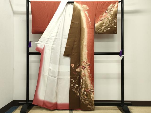 平和屋着物●訪問着　扇面花文　暈し染め　金彩　正絹　逸品　CABI0686gh