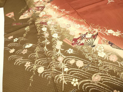 平和屋着物●訪問着　扇面花文　暈し染め　金彩　正絹　逸品　CABI0686gh