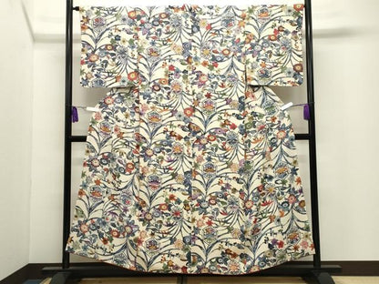 平和屋着物●上質な小紋　型染め　亀甲草花文　正絹　逸品　CABI0688gh