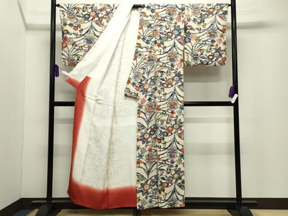 平和屋着物●上質な小紋　型染め　亀甲草花文　正絹　逸品　CABI0688gh