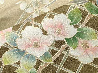 平和屋着物●訪問着　籬草花文　暈し染め　金彩　三越扱い　正絹　逸品　未使用　CABI0690gh