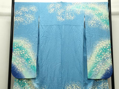 平和屋着物●豪華振袖　駒刺繍　舞桜文　暈し染め　金彩　金通し地　正絹　逸品　CABI0691gh