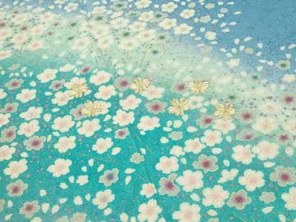 平和屋着物●豪華振袖　駒刺繍　舞桜文　暈し染め　金彩　金通し地　正絹　逸品　CABI0691gh