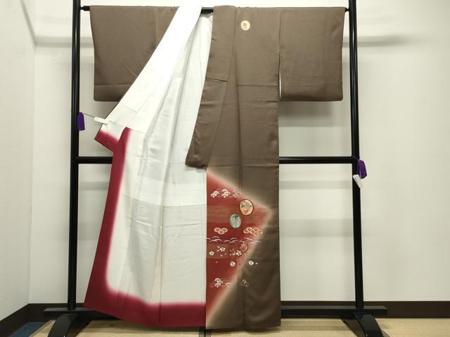 平和屋着物●訪問着　総刺繍　駒刺繍　花丸文　暈し染め　正絹　逸品　CABI0692gh