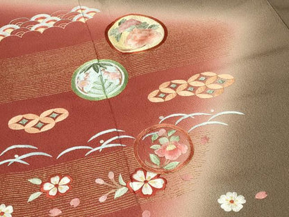 平和屋着物●訪問着　総刺繍　駒刺繍　花丸文　暈し染め　正絹　逸品　CABI0692gh