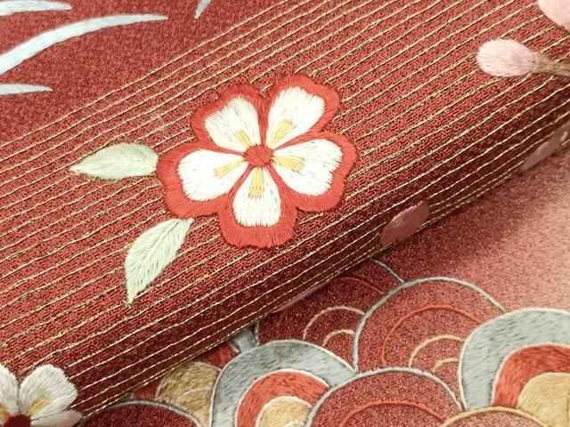 平和屋着物●訪問着　総刺繍　駒刺繍　花丸文　暈し染め　正絹　逸品　CABI0692gh