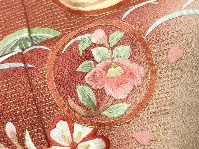 平和屋着物●訪問着　総刺繍　駒刺繍　花丸文　暈し染め　正絹　逸品　CABI0692gh