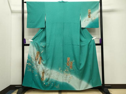平和屋着物●訪問着　短冊鶴花文　暈し染め　金銀彩　正絹　逸品　CABI0694gh