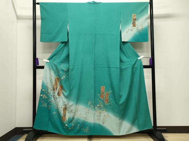 平和屋着物●訪問着　短冊鶴花文　暈し染め　金銀彩　正絹　逸品　CABI0694gh
