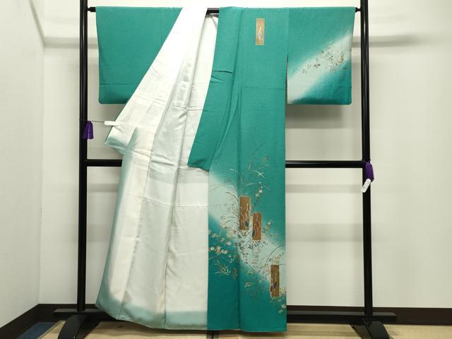 平和屋着物●訪問着　短冊鶴花文　暈し染め　金銀彩　正絹　逸品　CABI0694gh