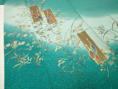 平和屋着物●訪問着　短冊鶴花文　暈し染め　金銀彩　正絹　逸品　CABI0694gh