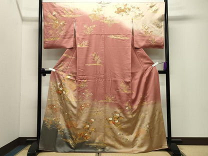 平和屋着物●訪問着　作家物　駒刺繍　扇面花文　暈し染め　金彩　正絹　逸品　CABI0695gh