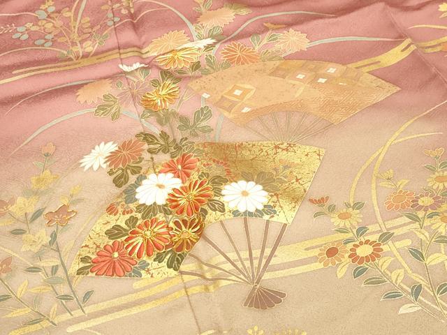 平和屋着物●訪問着　作家物　駒刺繍　扇面花文　暈し染め　金彩　正絹　逸品　CABI0695gh