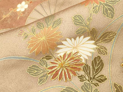 平和屋着物●訪問着　作家物　駒刺繍　扇面花文　暈し染め　金彩　正絹　逸品　CABI0695gh