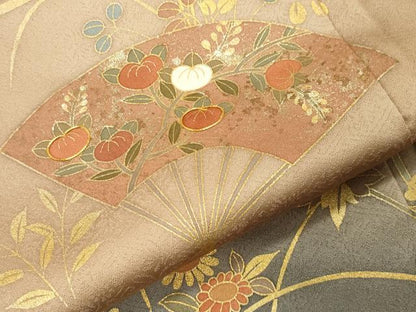 平和屋着物●訪問着　作家物　駒刺繍　扇面花文　暈し染め　金彩　正絹　逸品　CABI0695gh