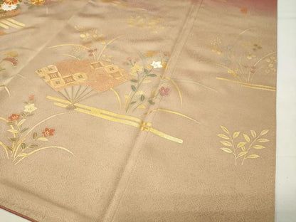 平和屋着物●訪問着　作家物　駒刺繍　扇面花文　暈し染め　金彩　正絹　逸品　CABI0695gh