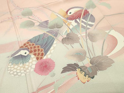 平和屋着物●訪問着　友禅　鴛鴦花文　暈し染め　正絹　逸品　CABI0696gh