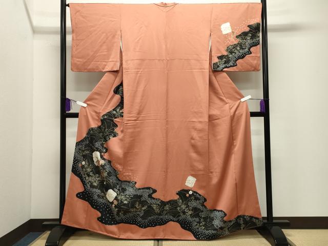 平和屋着物●訪問着　絞り　刺繍　道長万寿菊花文　金彩　正絹　逸品　CABI0701gh