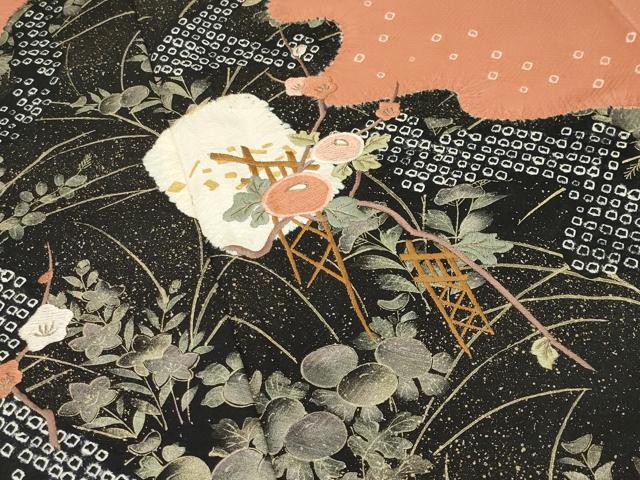 平和屋着物●訪問着　絞り　刺繍　道長万寿菊花文　金彩　正絹　逸品　CABI0701gh